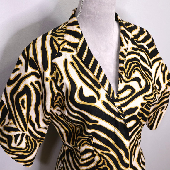 Metro Style Jacket Womens 6 Animal Print Linen Cotton Blend Snaps Lined Vintage - Picture 7 of 14